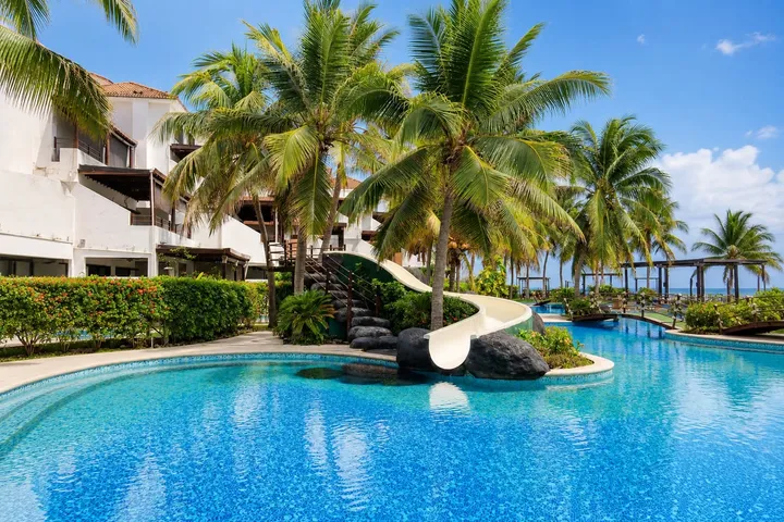 The pool slide, ocean in the distance